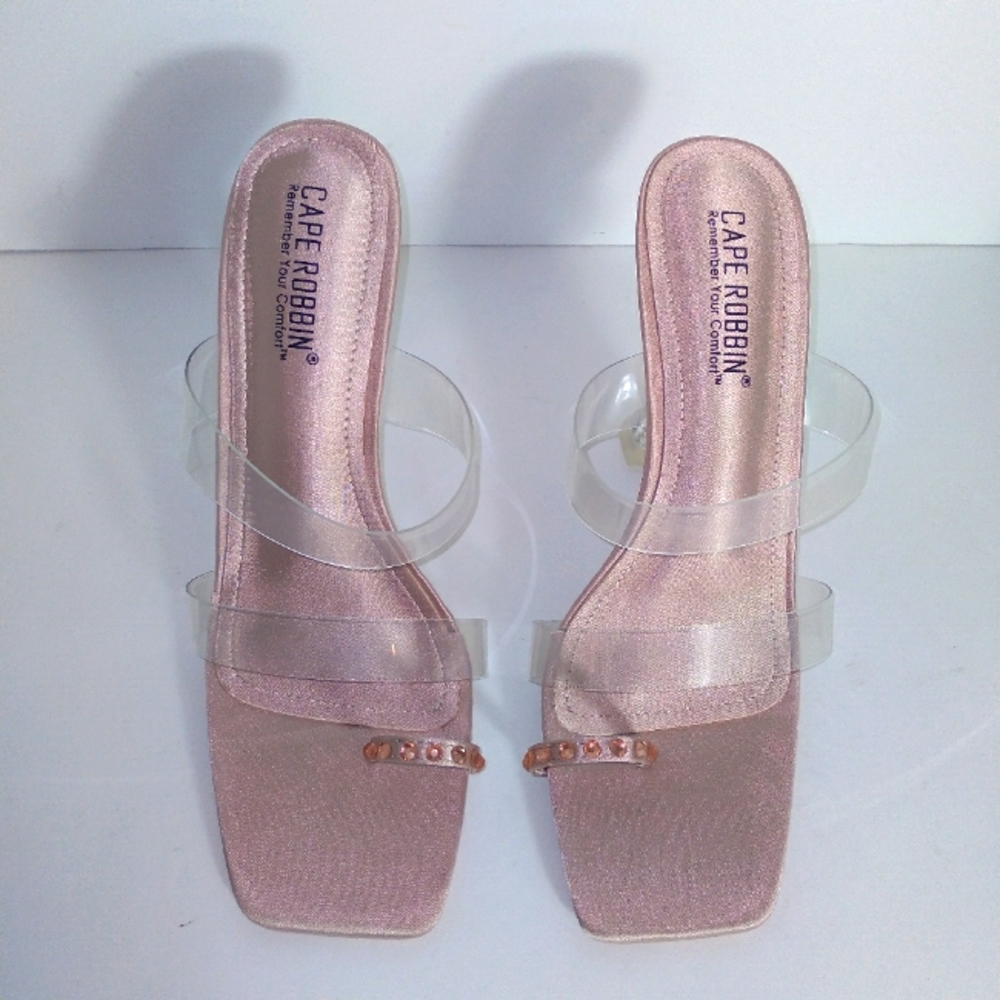 CAPE ROBBIN Champagne Bling Ring Toe Clear Heels- Size 8 - Picture 5 of 11